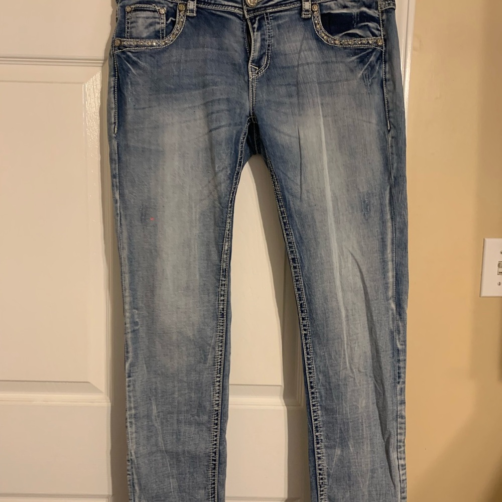 Grace in LA Skinny Light Blue Jeans Distressed Style Sz 31